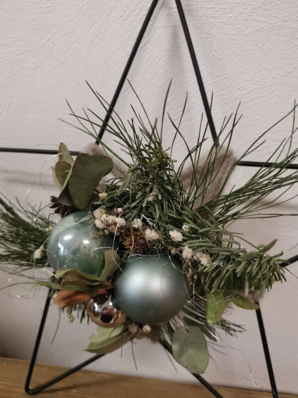 Kerstster met turquoise kerstballen